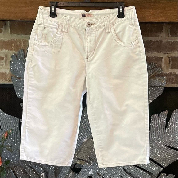 FADED GLORY Size 8 Off-White Tan Top-Stitching Cotton Capri Jeans - Picture 1 of 5
